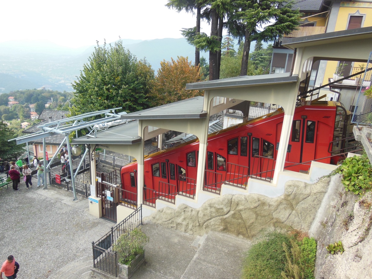 Cable car with mountain view